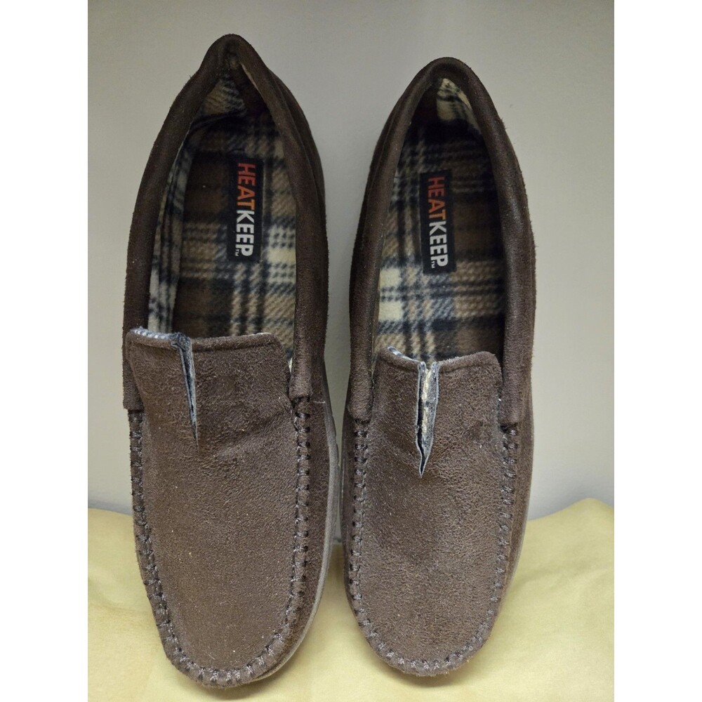 HeatKeep Men’s Memory Foam Moccasin Slippers L 9.5 - 10.5 Indoor Outdoor Slip-On